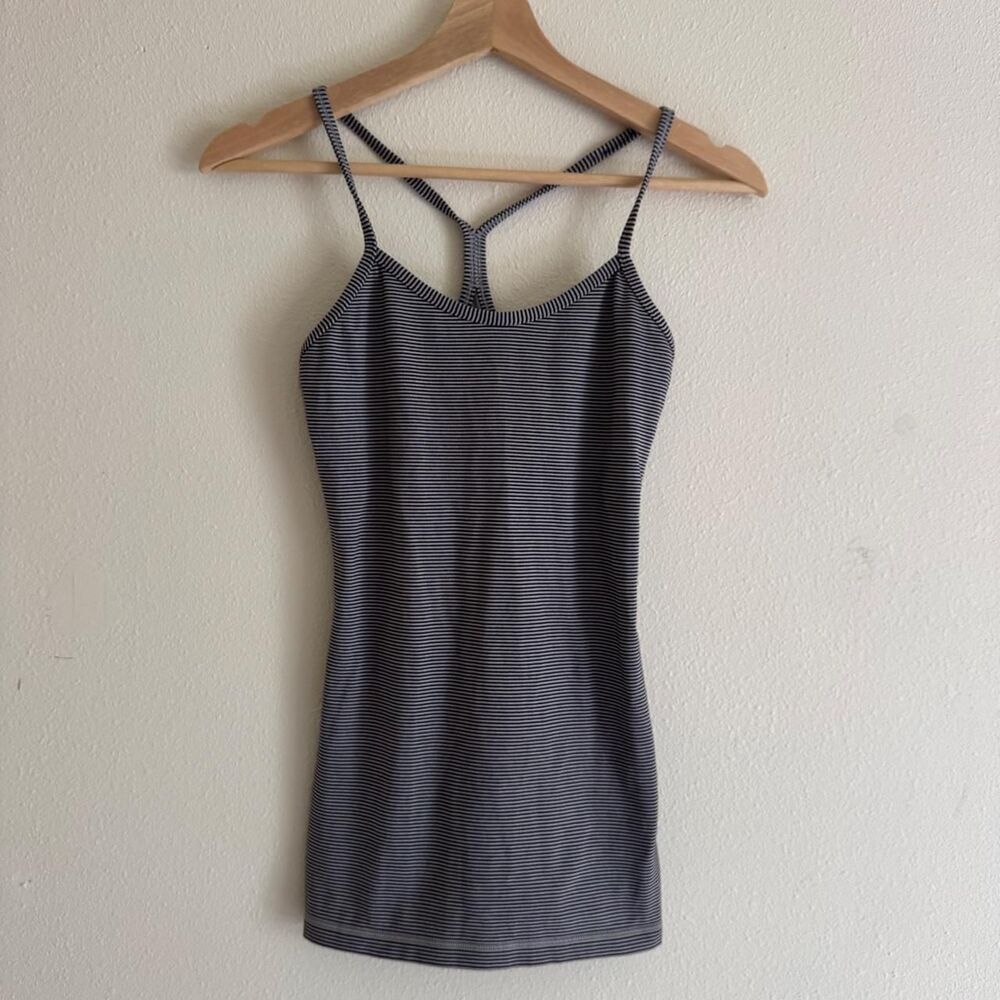 Lululemon Power Y Tank Tonka Stripe Black Heathered Medium Grey Size 4
